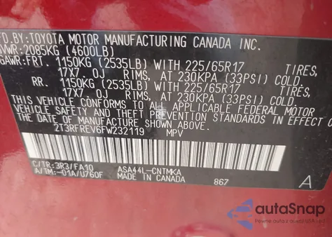 2015 Toyota Rav4 Xle from USA, damaged, VIN 2T3RFREV6FW232119